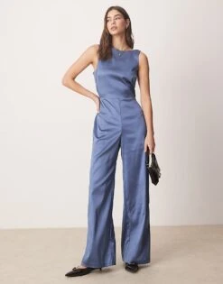 Abercrombie & Fitch Sleeveless Sculpt High Neck Jumpsuit In Blue For Women