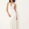 Abercrombie & Fitch Bridal Plunge Rosette Column Halter Maxi Dress In White For Women -Abercro Clothing Shop 207871686 1 white