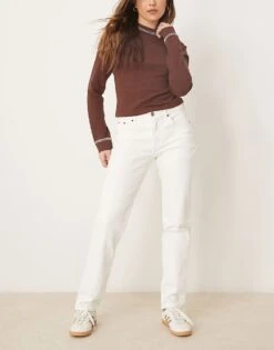 Abercrombie & Fitch Mid Rise Straight Jeans In White For Women