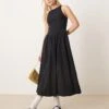 Abercrombie & Fitch High Neck Drop Waist Midi Dress In Black For Women