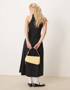 Abercrombie & Fitch High Neck Drop Waist Midi Dress In Black For Women -Abercro Clothing Shop 207871758 3