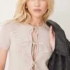 Abercrombie & Fitch Short Sleeve Tie Up Front Knit Cardigan In Oatmeal For Women -Abercro Clothing Shop 207871780 1 oatmeal