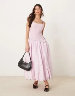 Abercrombie & Fitch Drop Waist Bubble Midi Dress In Pink For Women -Abercro Clothing Shop 207871809 1 pink 1