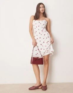 Abercrombie & Fitch Cami Strap Slip Knee Length Dress In Red Cherry Print For Women -Abercro Clothing Shop 207871876 1 redcherryprint 1