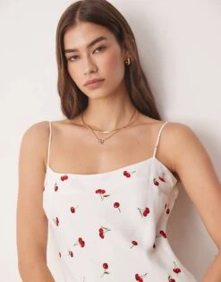 Abercrombie & Fitch Cami Strap Slip Knee Length Dress In Red Cherry Print For Women -Abercro Clothing Shop 207871876 2