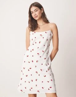 Abercrombie & Fitch Cami Strap Slip Knee Length Dress In Red Cherry Print For Women -Abercro Clothing Shop 207871876 3