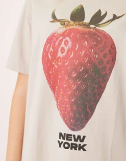 Abercrombie & Fitch Short Sleeve Skimming Embellished Strawberry T-shirt In Beige For Women -Abercro Clothing Shop 207871877 3