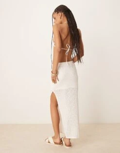 Abercrombie & Fitch Mid Rise Crochet Maxi Skirt With Side Split In Cream For Women -Abercro Clothing Shop 207873524 4