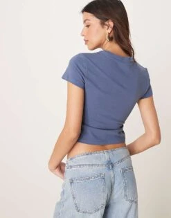 Abercrombie & Fitch Short Sleeve Seamless Cropped Baby Tee In Blue For Women -Abercro Clothing Shop 207873562 4