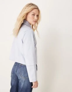 Abercrombie & Fitch Suede Button Through Jacket In Light Blue For Women -Abercro Clothing Shop 207873564 3