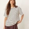 Abercrombie & Fitch Pocket Box Fit T-shirt In White And Navy Stripe For Women -Abercro Clothing Shop 207873599 1 stripe