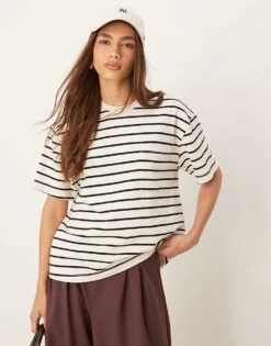 Abercrombie & Fitch Pocket Box Fit T-shirt In White And Navy Stripe For Women