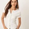 Abercrombie & Fitch Button Through Ribbed Top In Cream For Women -Abercro Clothing Shop 207873623 1 cream