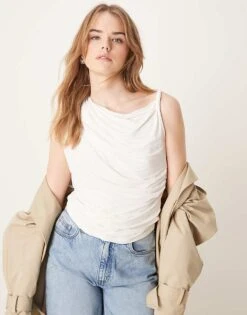 Abercrombie & Fitch Skimming Draped Twist Top In Cream For Women