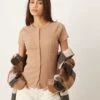 Abercrombie & Fitch Button Through Ribbed Top In Brown For Women -Abercro Clothing Shop 207873659 1 brown
