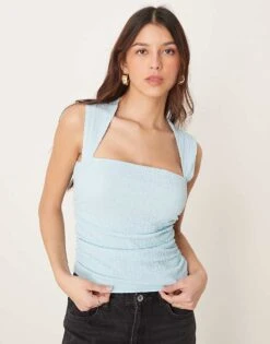 Abercrombie & Fitch Square Neck Sleeveless Top In Aquamarine For Women Blue -Abercro Clothing Shop 207873661 1 blue 1