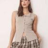 Abercrombie & Fitch Slash Neck Button Through Longline Rib Top In Grey For Women -Abercro Clothing Shop 207873683 1 grey