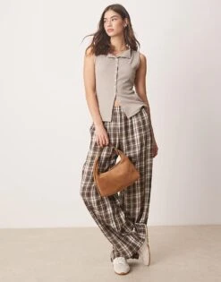 Abercrombie & Fitch Slash Neck Button Through Longline Rib Top In Grey For Women -Abercro Clothing Shop 207873683 4