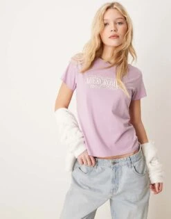 Abercrombie & Fitch Logo Graphic T-shirt In Purple For Women Pink -Abercro Clothing Shop 207873721 1 pink 1