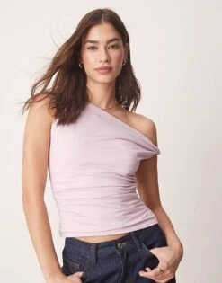 Abercrombie & Fitch Off The Shoulder Modal Twist Asymetric Top In Lilac For Women