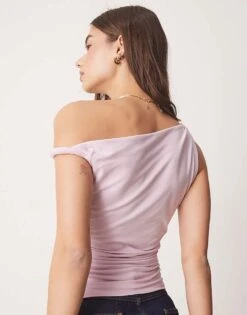 Abercrombie & Fitch Off The Shoulder Modal Twist Asymetric Top In Lilac For Women -Abercro Clothing Shop 207873744 3
