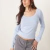 Abercrombie & Fitch Long Sleeve Scoop Neck Rib Top In Light Blue For Women -Abercro Clothing Shop 207873745 1 lightblue