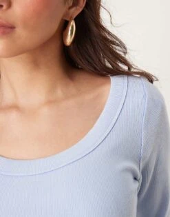 Abercrombie & Fitch Long Sleeve Scoop Neck Rib Top In Light Blue For Women -Abercro Clothing Shop 207873745 4