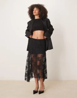 Abercrombie & Fitch Lace Detail Flowy Maxi Skirt In Black For Women