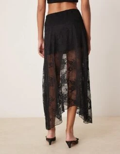 Abercrombie & Fitch Lace Detail Flowy Maxi Skirt In Black For Women -Abercro Clothing Shop 207873777 4