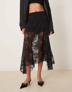 Abercrombie & Fitch Lace Detail Flowy Maxi Skirt In Black For Women -Abercro Clothing Shop 207873777 5