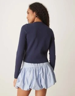 Abercrombie & Fitch Mid Rise Drop Waist Bubble Mini Skort In Blue For Women Dusky Blue -Abercro Clothing Shop 207873832 3