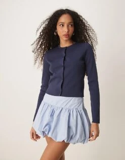 Abercrombie & Fitch Mid Rise Drop Waist Bubble Mini Skort In Blue For Women Dusky Blue -Abercro Clothing Shop 207873832 5