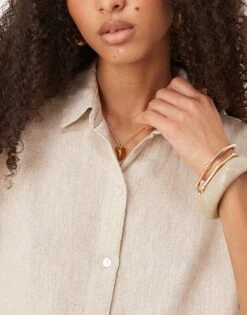 Abercrombie & Fitch Long Sleeve Relaxed Linen Shirt In Grey For Women -Abercro Clothing Shop 207873888 3