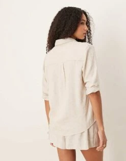 Abercrombie & Fitch Long Sleeve Relaxed Linen Shirt In Grey For Women -Abercro Clothing Shop 207873888 4