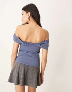 Abercrombie & Fitch Asymmetric Twist Off Shoulder Top In Indigo For Women Blue -Abercro Clothing Shop 207873911 4