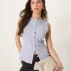 Abercrombie & Fitch Slash Neck Button Through Longline Rib Top In Blue For Women Dusky Blue -Abercro Clothing Shop 207873940 1 duskyblue