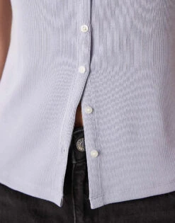 Abercrombie & Fitch Slash Neck Button Through Longline Rib Top In Blue For Women Dusky Blue -Abercro Clothing Shop 207873940 3