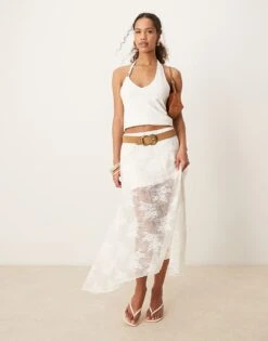 Abercrombie & Fitch Lace Detail Flowy Maxi Skirt In White For Women