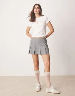 Abercrombie & Fitch High Rise Pleated Mini Skort In Grey For Women