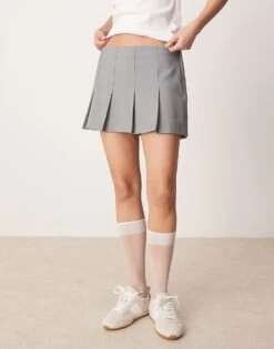 Abercrombie & Fitch High Rise Pleated Mini Skort In Grey For Women -Abercro Clothing Shop 207873959 3