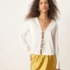 Abercrombie & Fitch Lace Tie Front Long Sleeve Top In Cream For Women -Abercro Clothing Shop 207874019 1 cream