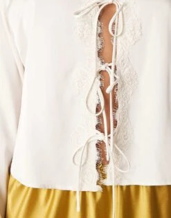 Abercrombie & Fitch Lace Tie Front Long Sleeve Top In Cream For Women -Abercro Clothing Shop 207874019 3