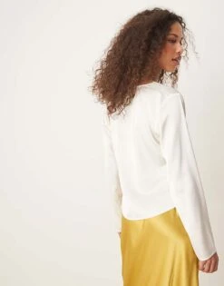 Abercrombie & Fitch Lace Tie Front Long Sleeve Top In Cream For Women -Abercro Clothing Shop 207874019 4