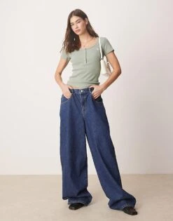 Abercrombie & Fitch Short Sleeve Icon Logo Button Up T-shirt In Green For Women Light Green -Abercro Clothing Shop 207874041 3