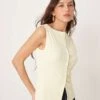 Abercrombie & Fitch Slash Neck Button Through Longline Rib Top In Yellow For Women