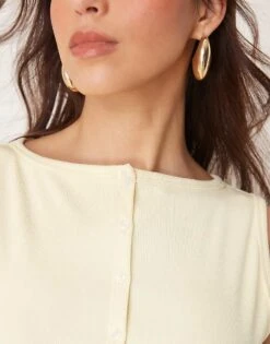 Abercrombie & Fitch Slash Neck Button Through Longline Rib Top In Yellow For Women -Abercro Clothing Shop 207874043 3