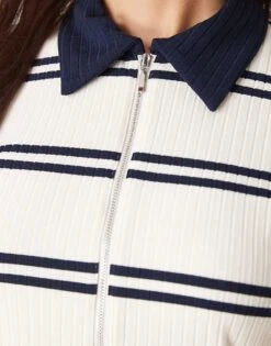 Abercrombie & Fitch Collar Detail Button Detail Long Sleeeve Top In Stripe For Women Multi -Abercro Clothing Shop 207874048 3
