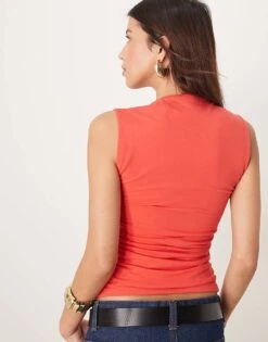 Abercrombie & Fitch Seamless Square Neck Cap Sleeve Top In Red For Women -Abercro Clothing Shop 207874102 3
