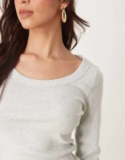 Abercrombie & Fitch Long Sleeve Scoop Neck Rib Top In Light Grey For Women -Abercro Clothing Shop 207874109 4