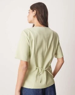 Abercrombie & Fitch Short Sleeve Tailored Button Through Top In Light Green For Women -Abercro Clothing Shop 207874123 4